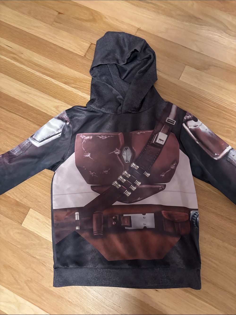 Kids Hooded Pullover in Dark Gray and Brown - Mandalorian boys hoodie